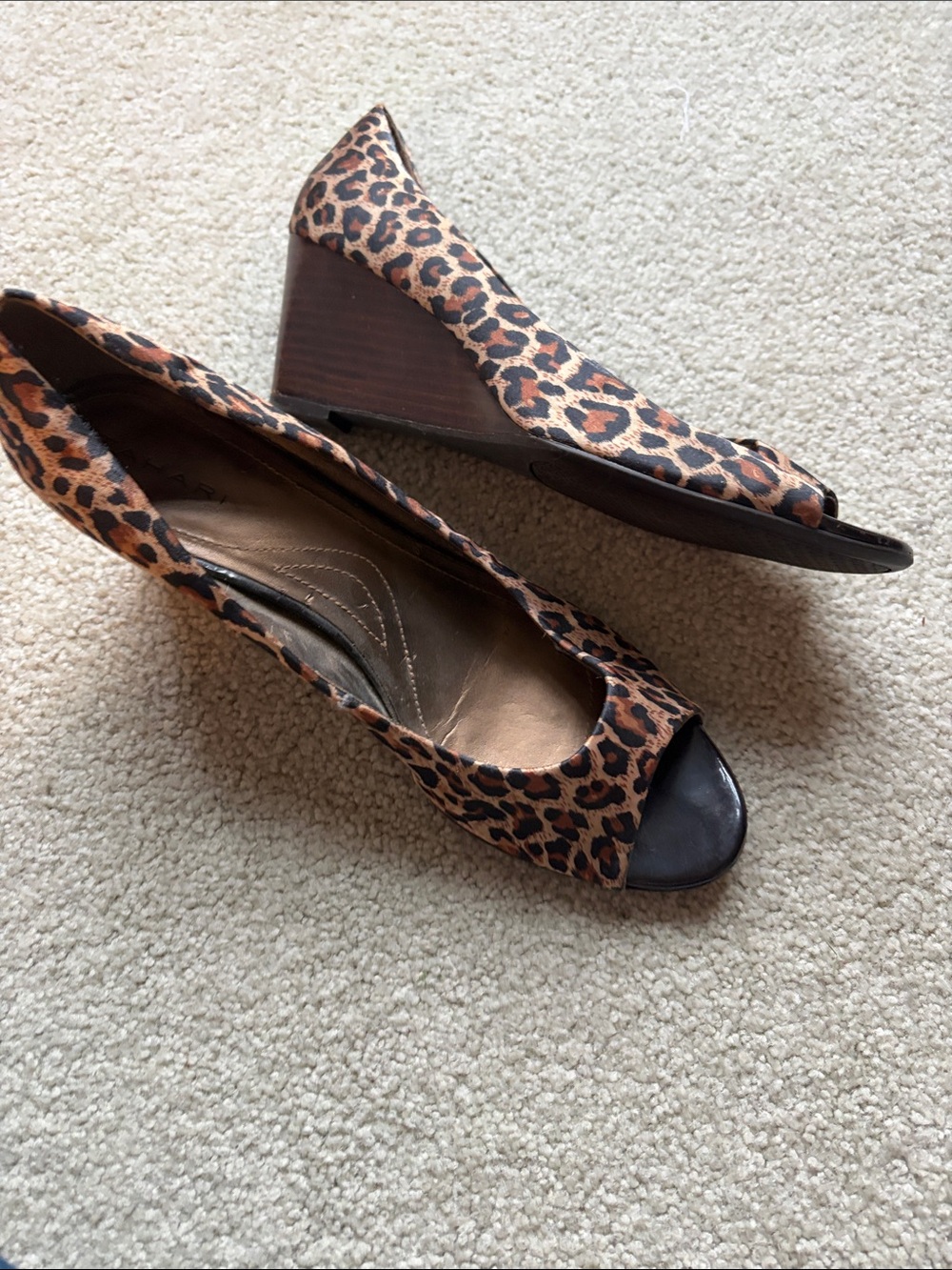Tahari Leopard Print Peep-Toe Wedges - Brown & Black